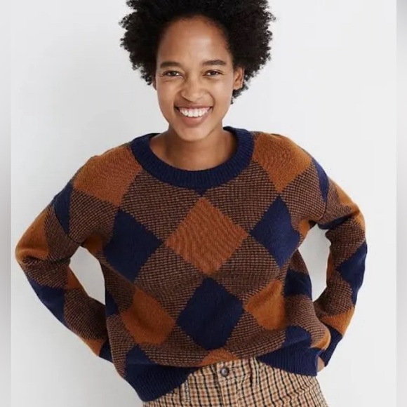 Madewell Mullen pullover wool blend sweater in plaid academia - Picture 1 of 4